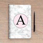 PERSONALISED NOTEBOOK WHITE MARBLE EFFECT INITIAL A5 NOTEBOOK, NOTEPAD,PINK 