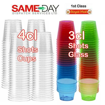 Plastic Shot Glasses Drinking Cup Clear Neon Coloured Party Bar Games Drink 28ml