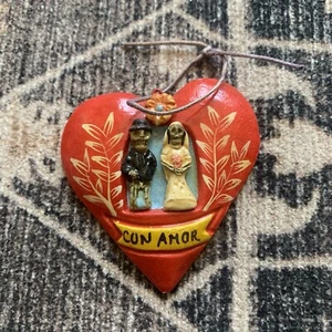Day of the Dead BRIDE & GROOM Folk Art Papier Mâché Peru Vintage Heart - Picture 1 of 9