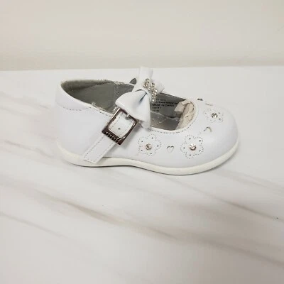 White Baby Shoes Embellished with Rhinestone for Christening Sizes 3, 4, 5, 6, 7 - Image 1 of 4