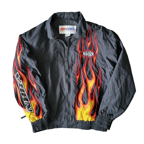 Vintage NHRA Jacket L Championship Drag Racing Flame Windbreaker Main Gate Cover
