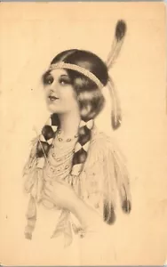Postal de colección firmada por el artista Fredrick Manning Hiawatha Indian Maiden - Imagen 1 de 3