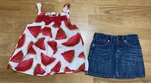 Girl's Gymboree & Gap Outfit Size 4 - Watermelon Top w/Jean Skirt EUC - Picture 1 of 7