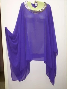 Purple Chiffon Sequin Poncho Kaftan Cover-Up Top - One Size - Hand Made by Me :) - Picture 1 of 4