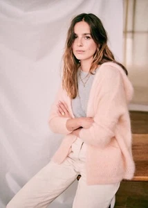 SEZANE AMANDINE MOHAIR HOODED CARDIGAN JUMPER PEACH SIZE XS - Picture 1 of 20