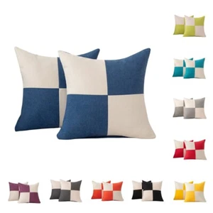 2 Packs Dual Color Checkered Velvet Pillow Case Two Tone Patchwork Cushion Cover - Picture 1 of 14
