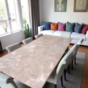 48"x30" Rectangle Rose Quartz Stone Dining Table Crystal Healing Gemstone Decors - Picture 1 of 8