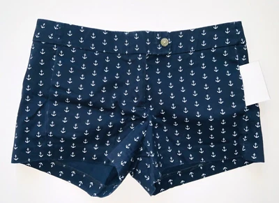 Shorts âncoras náuticas J.Crew City Fit azul marinho 2 bolsos laterais tamanho 4 - Imagem 1 de 4