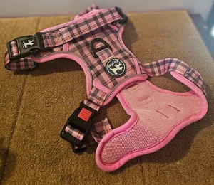 PoyPet Hundegeschirr groß rosa kariert ohne Ziehen Komfort Weste reflektierend gepolstert - Bild 1 von 6