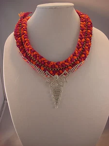 Anthropologie Statement Necklace Colorful Summer Pink Stella Orange - Picture 1 of 5