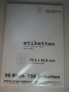 1500 Etiketten 70x50 mm auf 100 Blatt DIN A4 selbstklebend PRIPA-Markenware 3669