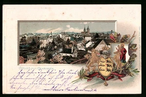 Passepartout-Lithographie Oehringen, Ortsansicht mit Wappen  - Picture 1 of 2