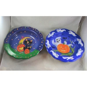 Lote de 2 platos cuencos de caramelo de Halloween gato negro fantasmas am saludos EE. UU. De colección - Imagen 1 de 9