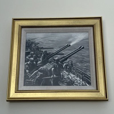 ANTIQUE PAINTING ILLUSTRATION WAR TIME WW2 BATTLE MACHINERY BLANCHARD LISTED - Image 1 of 4