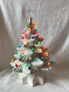 Ceramic Christmas Tree & Stand 13” White Vintage 1978 Multicolor Lights Star Top - Picture 1 of 12