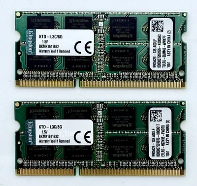 Kingston, 2 x 8GB DDR3-1600MHz PC3-12800, 204-Pin SoDimm Memory Module - Image 1 of 4