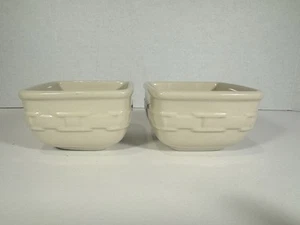 Lot Of 2 Longaberger Small Square Butternut Ivory Woven Tradition Pottery Bowls - Picture 1 of 8