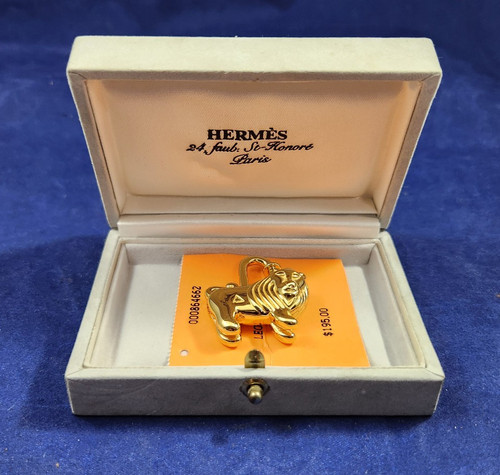 HERMÈS HERMES Cadena Leo Lucchetto 1997 Leone Oro GD Borsa Ciondolo Portachiavi Scatola