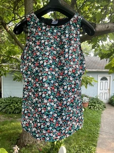 Lands End Ditsy Floral Swim Tankini Top 14 DDD UPF 50 Black Large Bust Size Tank - Picture 1 of 13