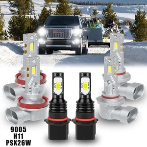 9005+H11+PSX26W LED Headlight Fog Light Bulbs Kit For GMC Yukon XL 2015-2021 - Picture 1 of 18