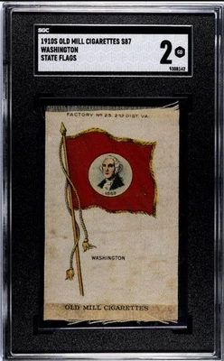 1910s Old Mill Cigarettes S87 State Flags - George Washington Silk Card - SGC 2 - Image 1 of 2
