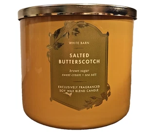 SALTED BUTTERSCOTCH LARGE JAR CANDLE 3 WICK 14.5 OZ BATH BODY WORKS GOLD NIB - Picture 1 of 3