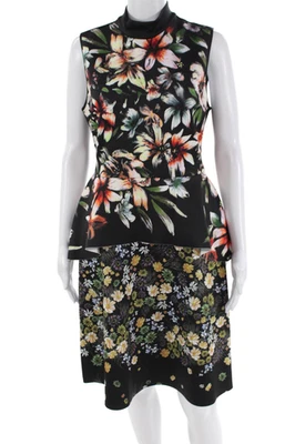 Vestido negro Clover Canyon para mujer multicolor floral con cremallera peplum talla L Foto 1 de 4