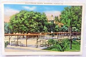 Vintage Linen Postcard "Shuffleboard Courts, Bradenton, Florida" Recreation Park - Picture 1 of 3
