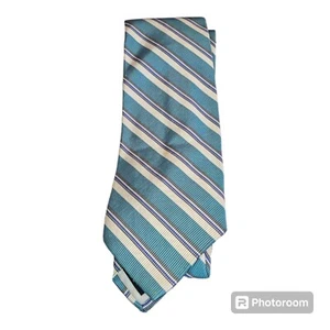 Brooks Brothers Tie Aqua Blue Creame And White Stripes - Picture 1 of 12
