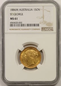 1886M Australia St. George 1SOV NGC MS 61 Gold Sovereign - Picture 1 of 4