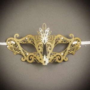 Luxury Gold Laser Cut Princess Eye Mask Masquerade for Women Prom Party Mask - Picture 1 of 4