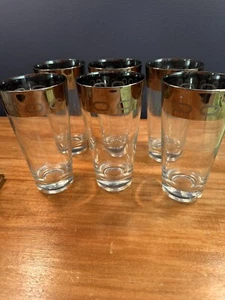 6er Set Vintage Cocktailgläser geätzt oval Silberrand, MCM 5 5/8" - Bild 1 von 4