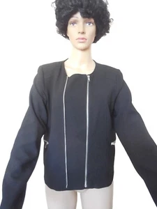 DOTTI.BLACK ZIP-UP JACKET. SIZE 14.POLYESTER. LONG SLEEVESS. - Picture 1 of 10