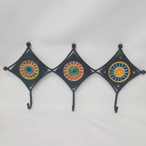 Pier 1 Imports Multicolor Azulejo Ganchos de Pared Percha Abrigo Toalla Sombrero 17" x 8" - Imagen 1 de 10