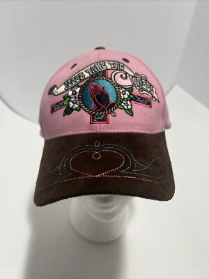 Jesus Take The Wheel Pink Embroidered Suede Bill Adjustable OSFA Strapback Hat - Image 1 of 4