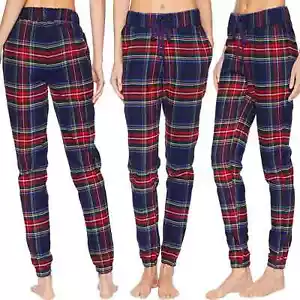 Plush Ultra Soft Flannel Plaid Joggers Pants Womens' Size XS Red, Black & Blue - Picture 1 of 6