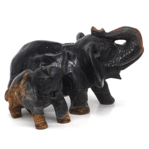 Estatuilla animal de piedra curativa tallada en jaspe Picasso natural de 5,5" elefantes - Imagen 1 de 7