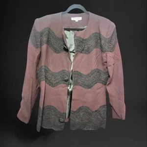 Victor Acosta Embroidered Floral Burgundy Blazer 100% Wool Size XLarge Open - Picture 1 of 6