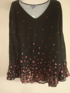 Damen Plus Strick Top schwarz Blumenmuster Größe 2X Neu mit Etikett - Bild 1 von 2