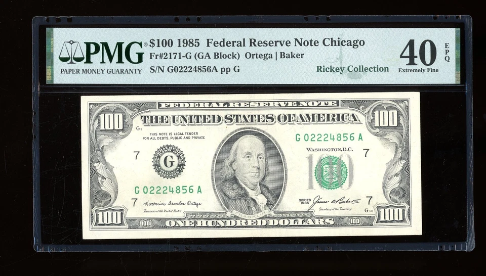 DBR 1985 $100 FRN Chicago Fr. 2171-G PMG XF-40 EPQ Serial G02224856A - Image 1 of 2