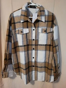 Automet Womens Oversized Flannel Jacket Shirt Button Down Long Sleeve  - Picture 1 of 4