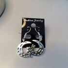 Antigue silver tibetan style moon and cat earrings