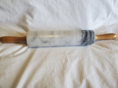 Винтажная 18-дюймовая длинная мраморная скалка с деревянной ручкой белая серая - Изображение 1 из 4