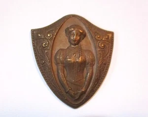 Vintage Art Nouveau Renaissance Style French Girl Brass Shield Stamping, 34x30mm - Picture 1 of 4