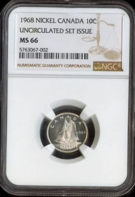 1968 Canada 10 Cents 10C NGC MS66 - Quality - Image 1 of 2