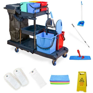 HyPaFol Reinigungswagen Set | 6x Eimer Mopp-Presse 100 L Leinensack & Zubehör - Bild 1 von 9