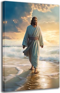 Jesus Wall Decor Canvas Christ Posters Prints God Canvas Art Jesus Walking on th - Picture 1 of 6
