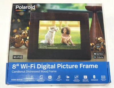 NIB Polaroid 8" WiFi Digital Picture Frame Candlenut Distressed Wood PDWX-800CD - Image 1 of 4