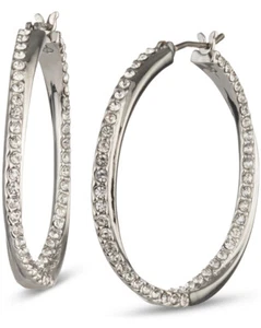 $45 NWT GIVENCHY SILVER TONE  PAVE TWIST MEDIUM HOOP EARRINGS- I7CCC - Picture 1 of 1