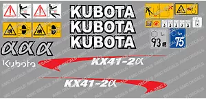 Kubota KX41-2A Mini Bagger Komplette Aufkleber Satz mit Sicherheit Warnzeichen - Bild 1 von 1